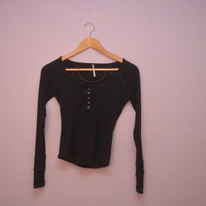 Size XS Free People Long Sleeve Black Shirt With Metallic Buttons And Layer Cuff
